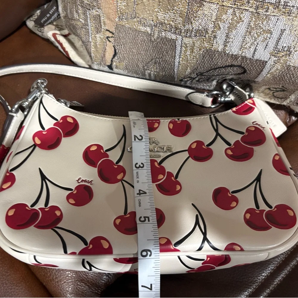 Coach White Leather Mini Shoulder Bag with Red Cherry Print - Picture 5 of 8